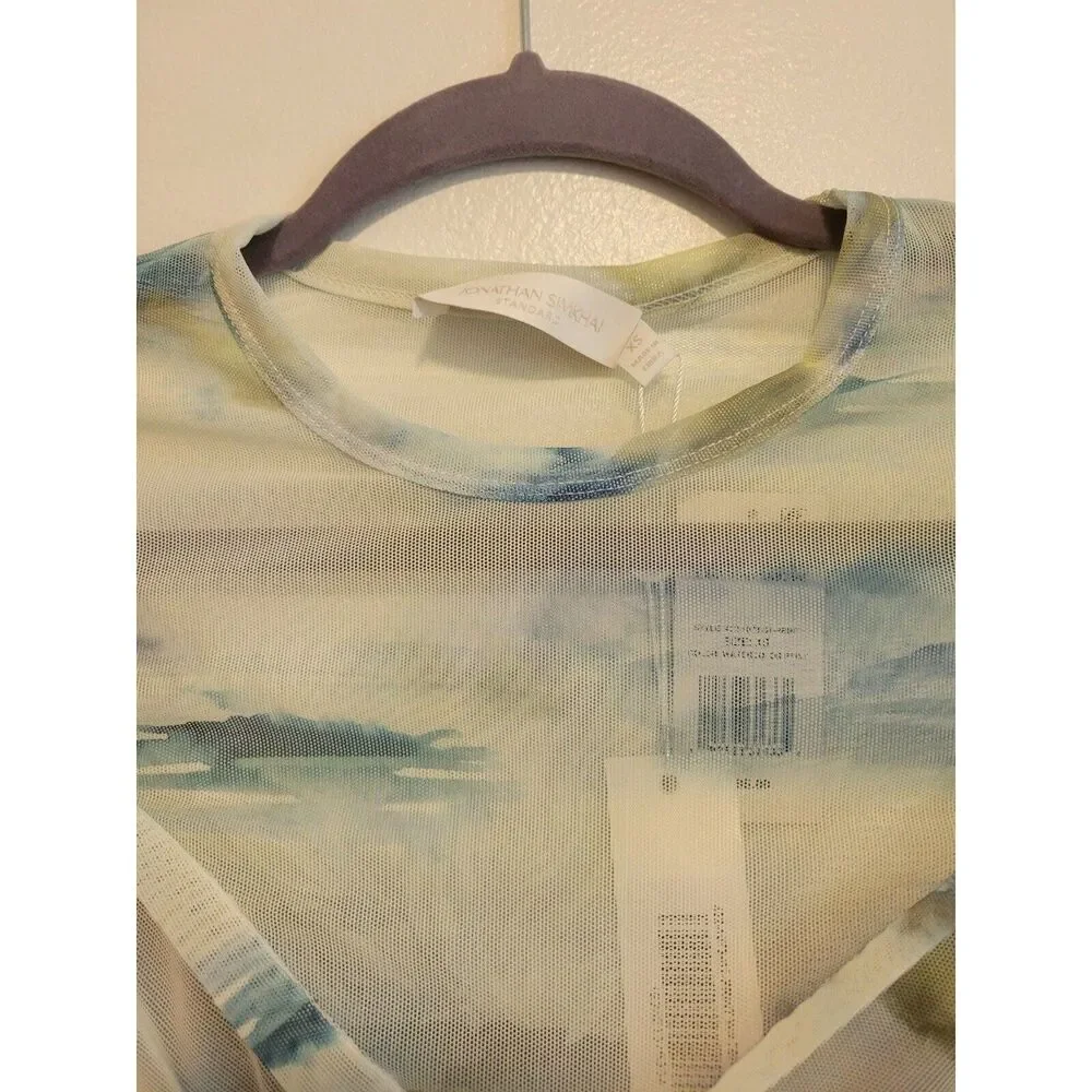 New womens sz xs jonathan simkhai nica ruched mesh watercolor print mini dress
